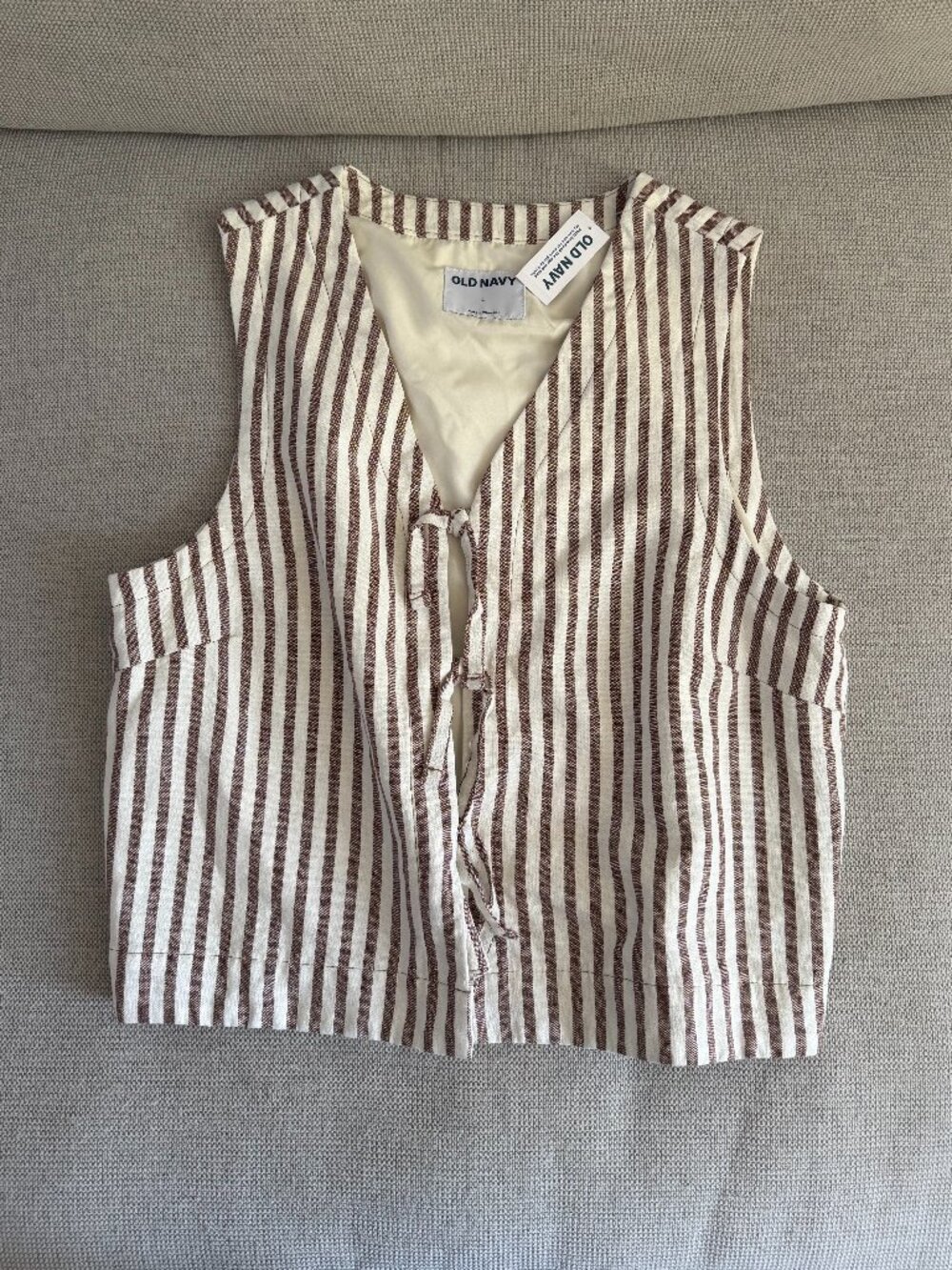 Old Navy Women’s Tie Front Vest - Striped (Linen Blend) - Large
